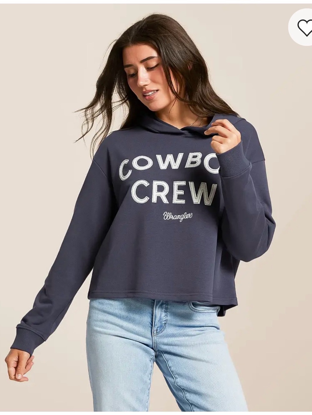 Wrangler Women’s Navy 'Cowboy Crew' Graphic Crop Hoodie Size L